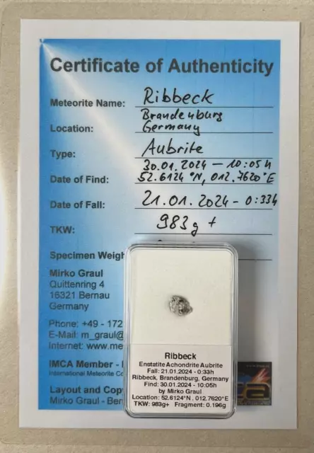 Meteorite RIBBECK - latest meteorite fall - rare Aubrite from Asteroid 2024 BX1