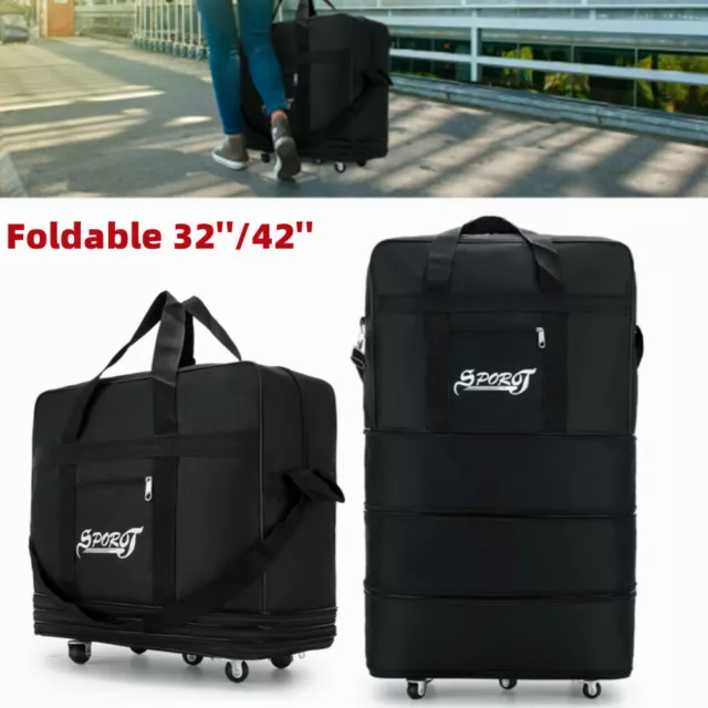 32"/42" Expandable Rolling Wheeled Luggage Foldable Duffel Spinner Suitcase