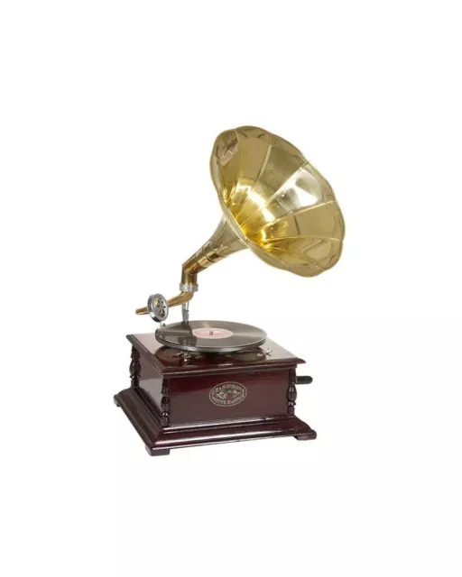 Gramófono de cuerno de latón - fonógrafo de vinilo 78 rpm / reproductor de discos base cuadrada
