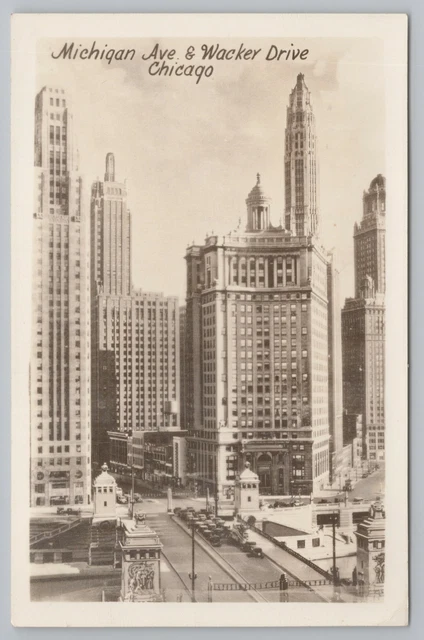 Chicago~Michigan Ave & Wacker Drive Skyscrapers~Grogan Real Photo Postcard~RPPC