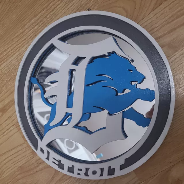 Handmade 3D Detroit Lions layered wall mirrored sign