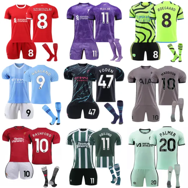23/24 Boys Kids Full Soccer Kits 2023/24 Strip Kid Kit Shorts+Shirt+Socks