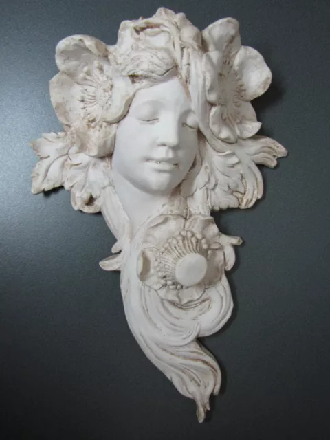 ART NOUVEAU LADY WALL PLAQUE WHITE English country garden relief statue 2