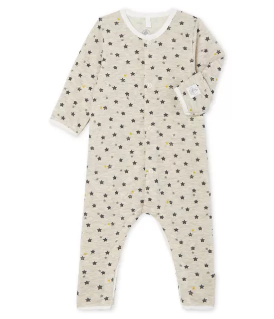 PETIT BATEAU Strampler Overall Bodysuit allover Sterne grau blau 3 - 18 Monate