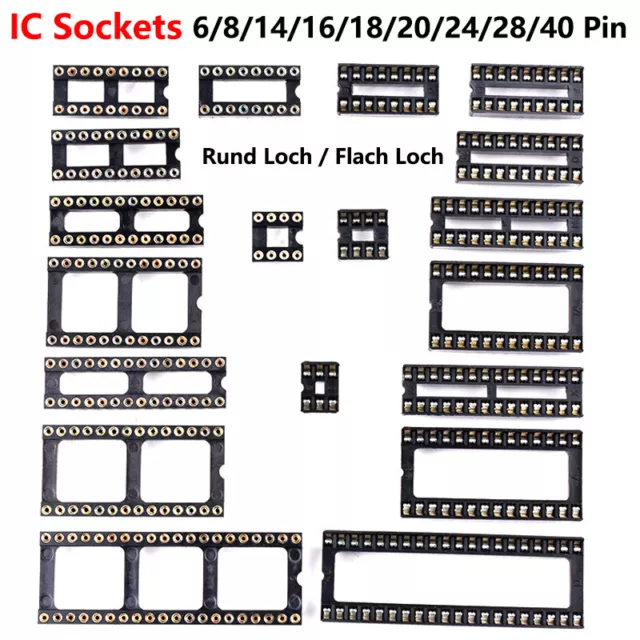 IC-Sockel Fassunge Halter DIL DIP Socket 6/8/14/16/18/20/24/28/40 Polig Pin 2,54
