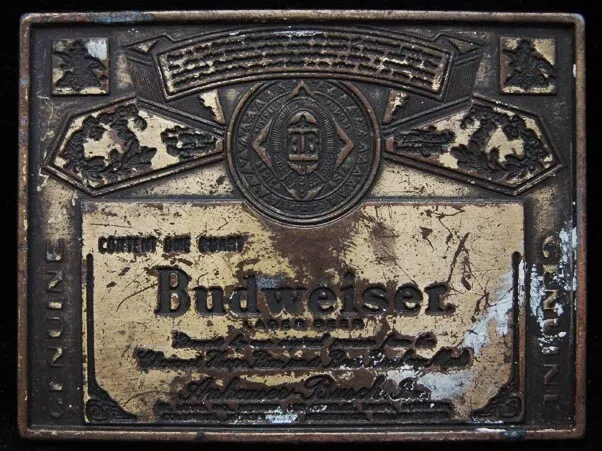 JK21135 VINTAGE 1970s GENUINE BUDWEISER LAGER BEER BRASSTONE BELT BUCKLE