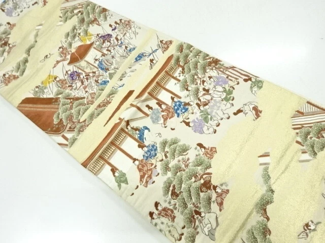 39532# Japanese Kimono / Antique Fukuro Obi / Woven People In The Past