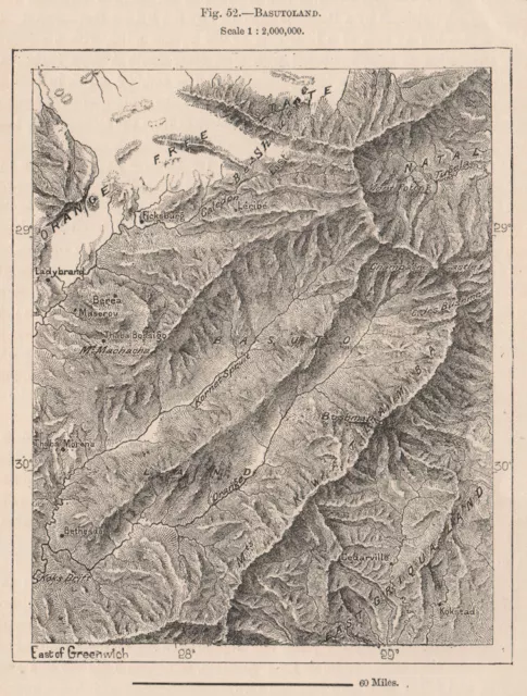 Lesotho. Lesotho 1885 old antique vintage map plan chart