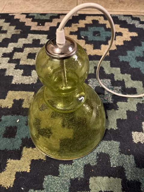 Vintage  Green Seeded Glass Pendant Hanging Lamp