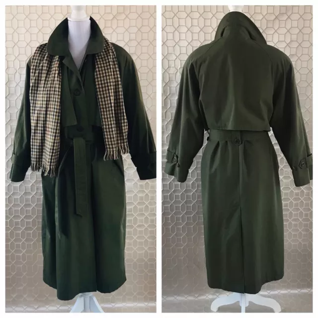 MISTY HARBOR Women’s Vintage Trench Coat w/Scarf Green Olive Size 12P