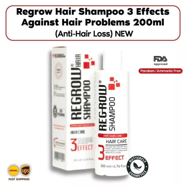 Regrow Hair Shampoo 3 Effekte gegen Haarprobleme 200ml (Anti-Haarausfall) NEU