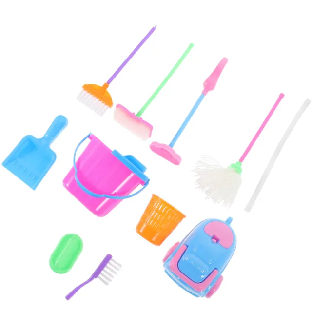 Doll Supplies Plastic Child Housework Cleaning Kit Miniature Mop Dust Pan