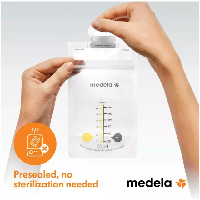 Medela Breast Milk Storage Bags 180 ml  2 Pk X 50 Bags Freezer Safe-Resealable 3