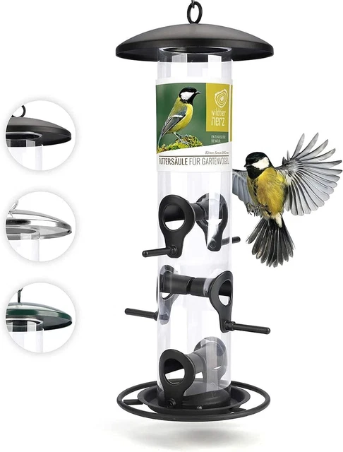 14" bird feeder black - 5 year guarantee - rustproof metal bird feeding station,