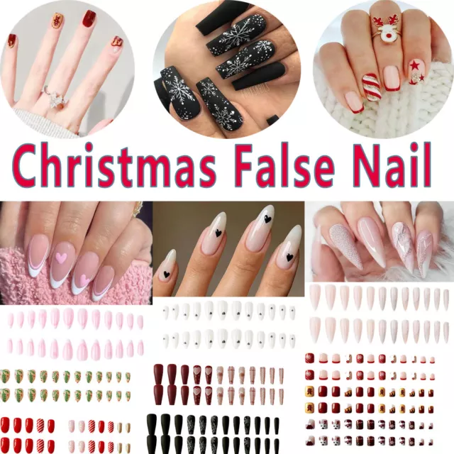 24 Piezas Navidad Press On Nails Puntas De Uñas Postizas Cobertura Total ”