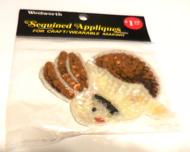 1 Sequined Appliques Craft Wearable Woolworth  Patch Rabbit  package VTG