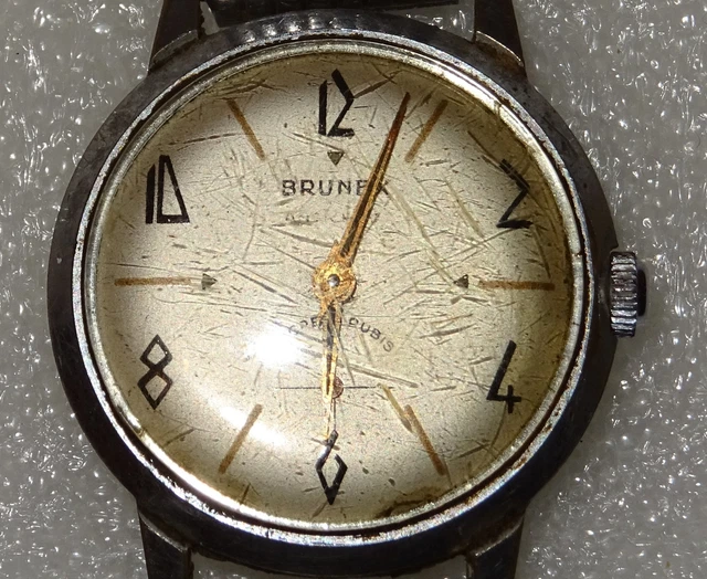 Montre Ancienne Homme BRUNEX - Mécanique 15 Rubis - Acier - Occasion à Réviser