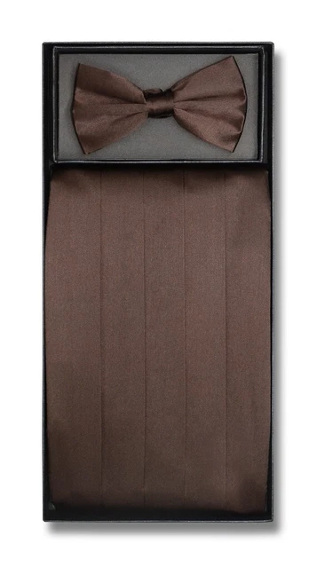 SILK Cumberbund BowTie Solid CHOCOLATE BROWN Color Men's Cummerbund Bow Tie Set