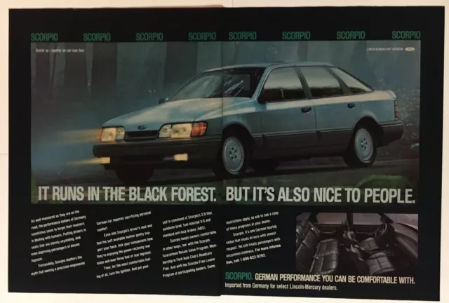 Lincoln-Mercury Scorpio 1989 Vintage Print Ad Two Pages 16x11 Inches Wall Decor