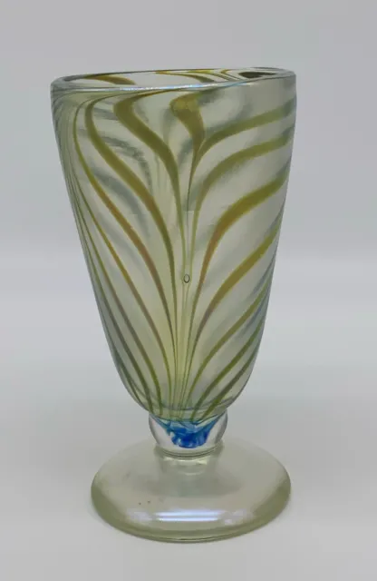Vintage David Tate studio art glass vase pulled feather hand blown pontil