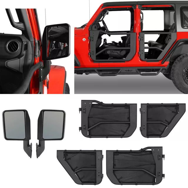 Fit 18-24 Jeep Wrangler JL Gladiator JT Steel Tube Half Door + Side View Mirror