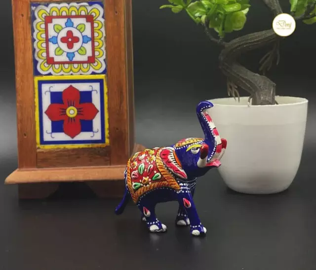 Classy Elephant Metal Hand Painted Home Decor Statue 3.5" Xmas Exclusive Gift