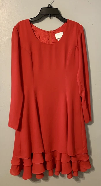 Storybook Heirlooms Holiday Red Below Knee Dress Layered Sheer Ruffles Size 8