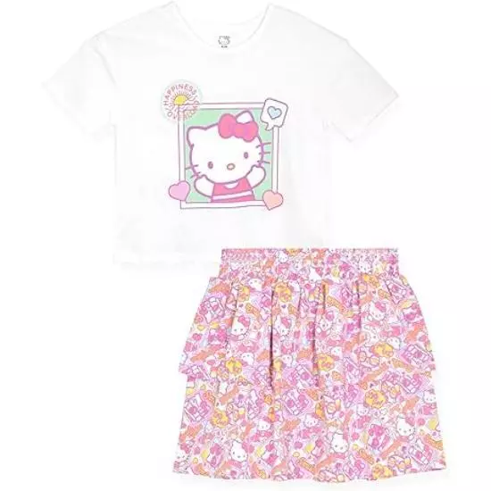 Hello Kitty Girls 2-Piece T-Shirt and Skirt Set Pink 2T,3T,4T,4,5/6,6X,7,8/10,12