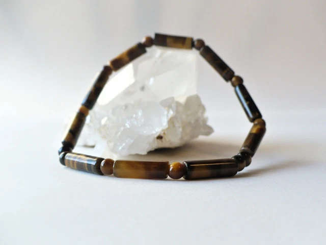 Bracelet Pierre œil De Tigre Sur élastique - Bijou Occasion Comme Neuf