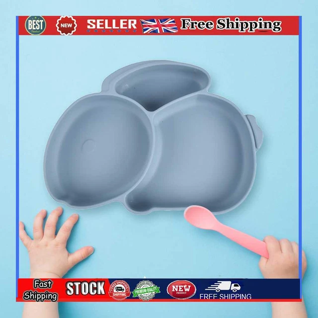 Platos de dibujos animados para niños platos de silicona para alimentación de bebés cubiertos para bebés (gris azul)