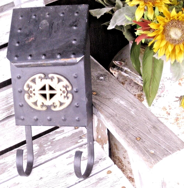 Vintage Black Steel Metal Wall Mount Mailbox with Newspaper Holders