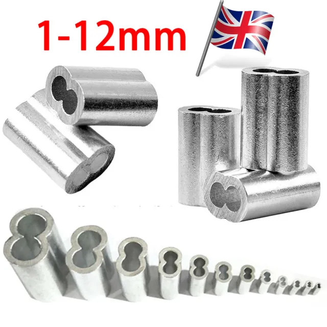 1-12mm Aluminum Cable Crimps Loop Sleeves Ferrule for Wire Rope Clip Fittings UK