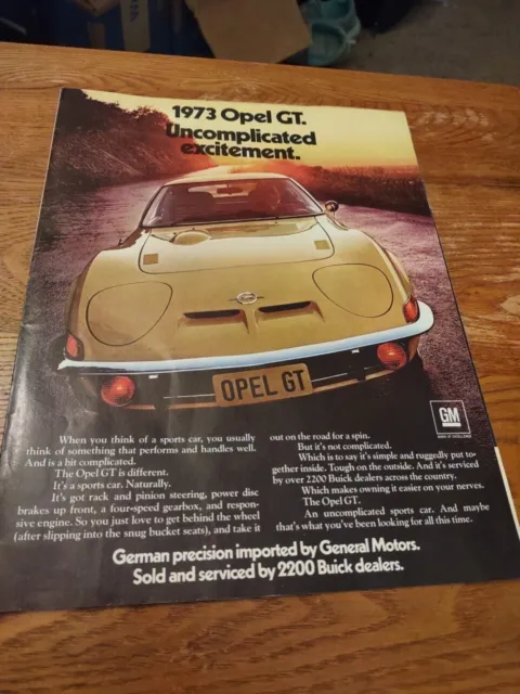 1972 New 1973 Opel GT Uncomplicated Excitement Magazine Ad