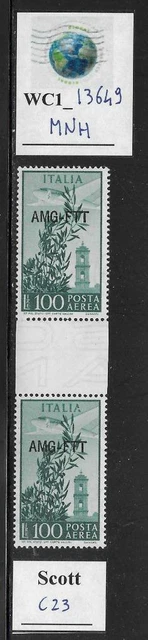 WC1_13649. ITALY: TRIESTE FTT. Gutter pair 100 L. 1950 DEMOCRAT air. Sc C23. MNH