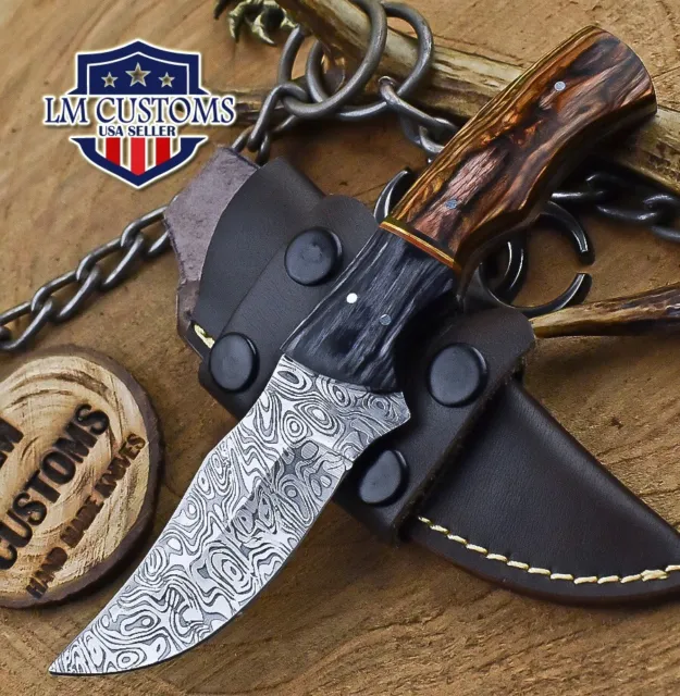 Custom Skinner Knife Twist Damascus Hard Wood Wooden Bolster Gift Outdoor Gift