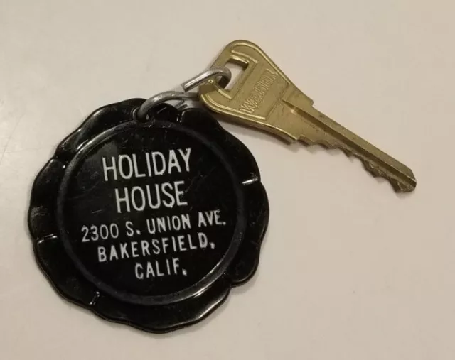 Vintage Holiday House Hotel Motel Room Key Round Fob Rare Bakersfield CA