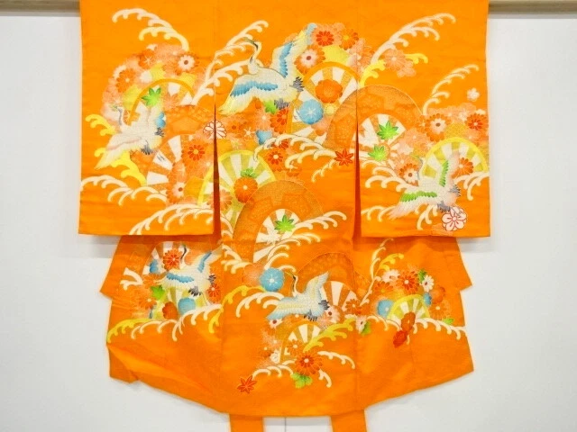 44371# Japanese Kimono / Kimono For Girls / Embroidery / Cranes & Floral Pla