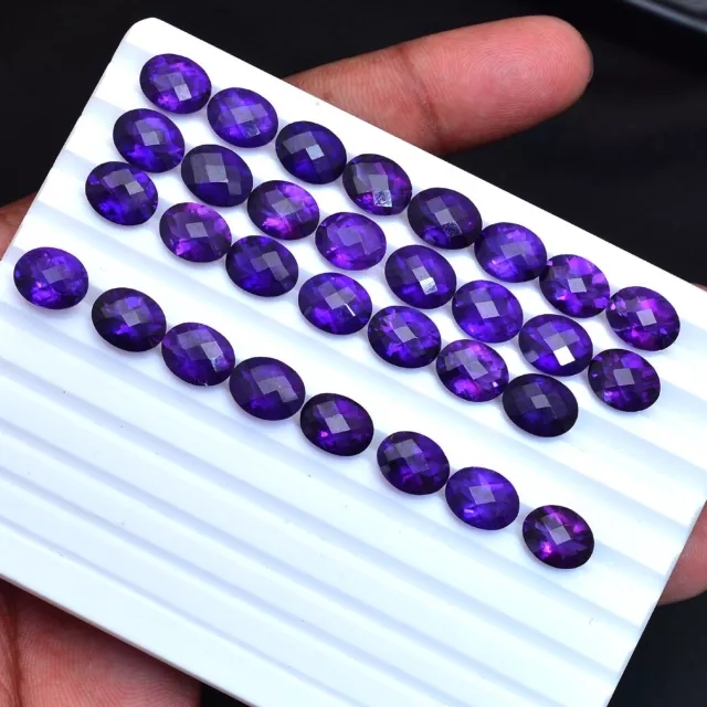10 Pcs Natural Rich Purple Amethyst 10mm 8mm Oval Checker Cut Loose Gemstones