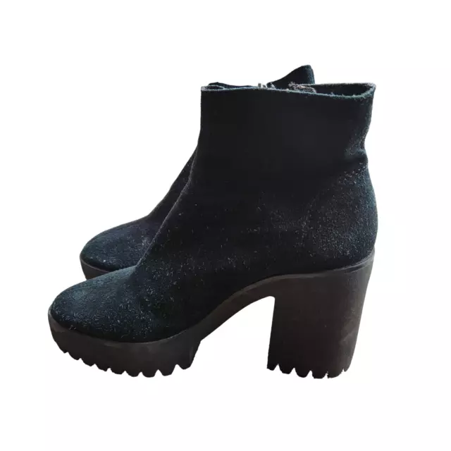 Zara Platform Ankle Boots Sz 5 Chunky High Heel Lug Sole Black Leather Booties