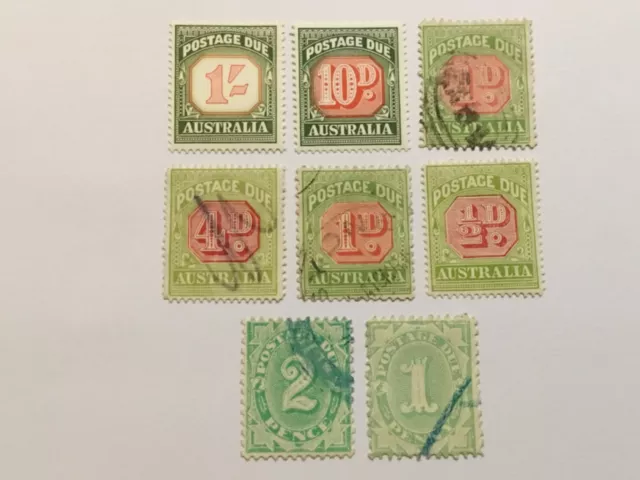old stamps  AUSTRALIA  x  8 postage due