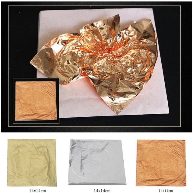 100 X Lámina de cobre oro plata hoja papel alimentos pastel decoración dorado