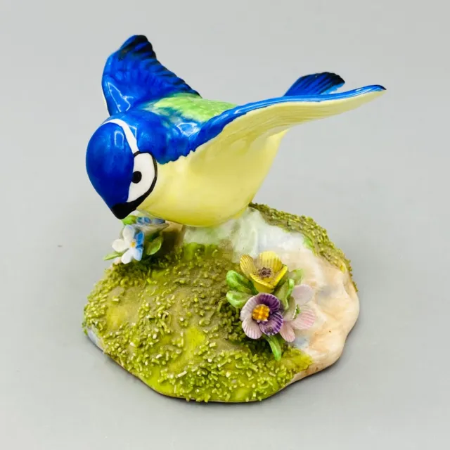 Denton China England Porcelain Blue Tit Bird Flowers Figurine Ornament c1950