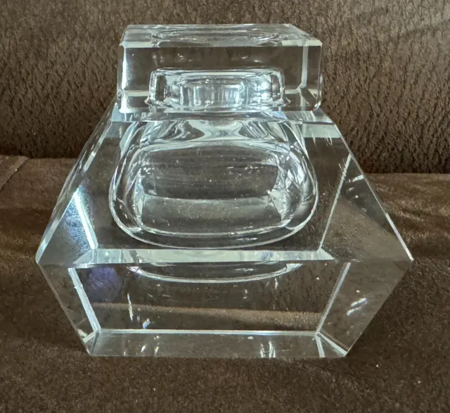 1930's Art Deco Crystal Inkwell, German beveled beauty 2pc