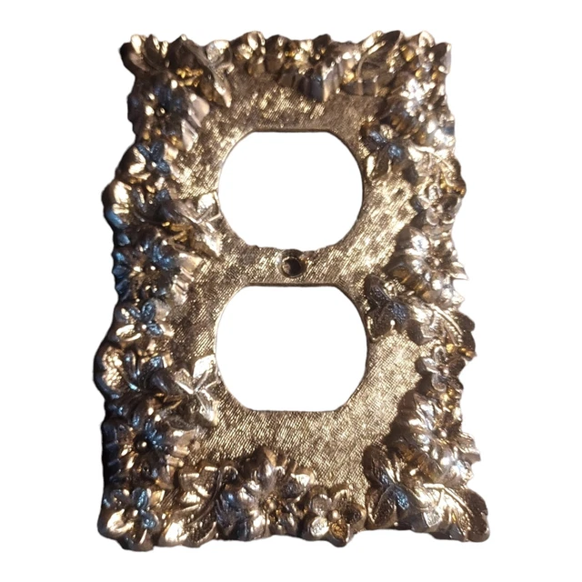 Vintage Brass Ornate Salvage Floral Metal Outlet Cover Double Light Switch Plate