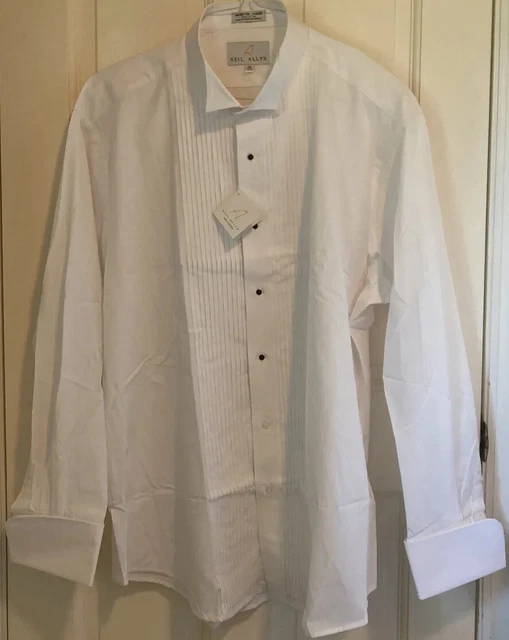 Neil Allyn White Tuxedo Shirt 100% Cotton Wing Collar Studs Size 18 34/35 NEW