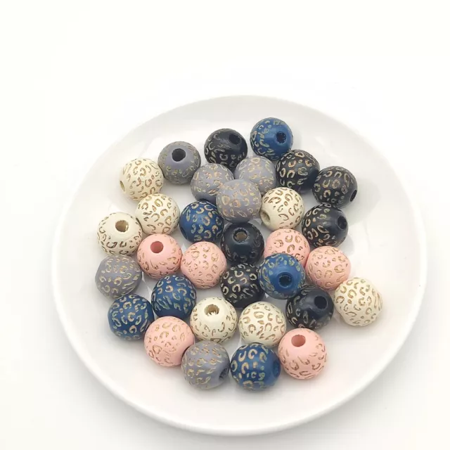 10Pc 16mm Printed Wooden Beads For Jewelry Making Macrame Wood Beads Large Hole
