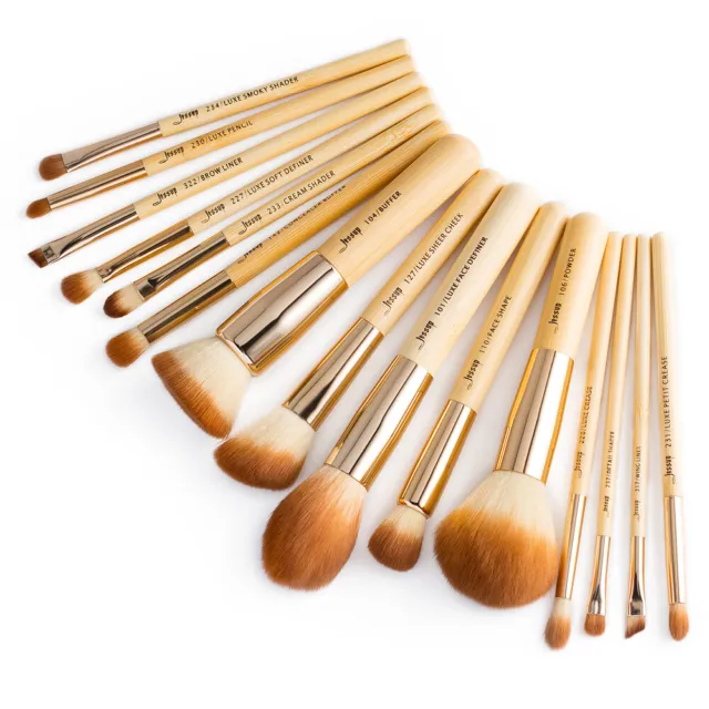 Jessup pennelli trucco 15pez manico bambù fondotinta correttore fard Makeup Set 9