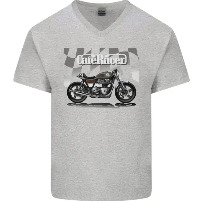 Cafe Racer Motorbike Motorcycle Biker Mens V-Neck Cotton T-Shirt