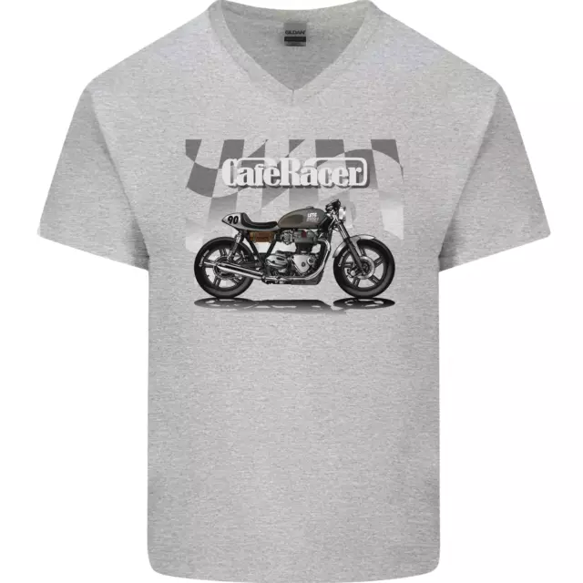 Cafe Racer Motorbike Motorcycle Biker Mens V-Neck Cotton T-Shirt