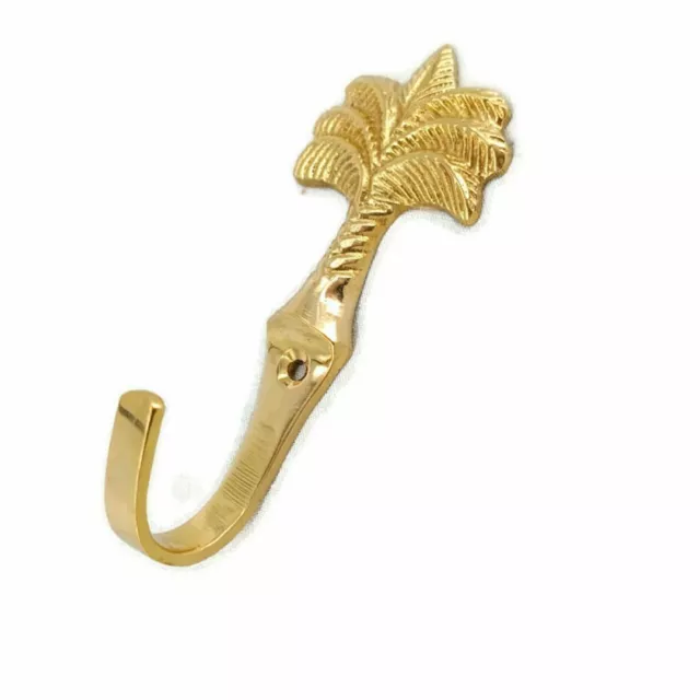 small PALM BRASS HOOK COAT WALL MOUNTED HANG TROPICAL old style hook 4" B 2